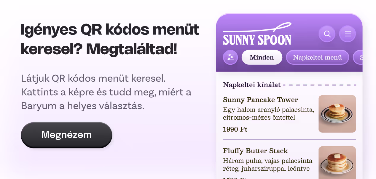 Neery QR kódos menü
